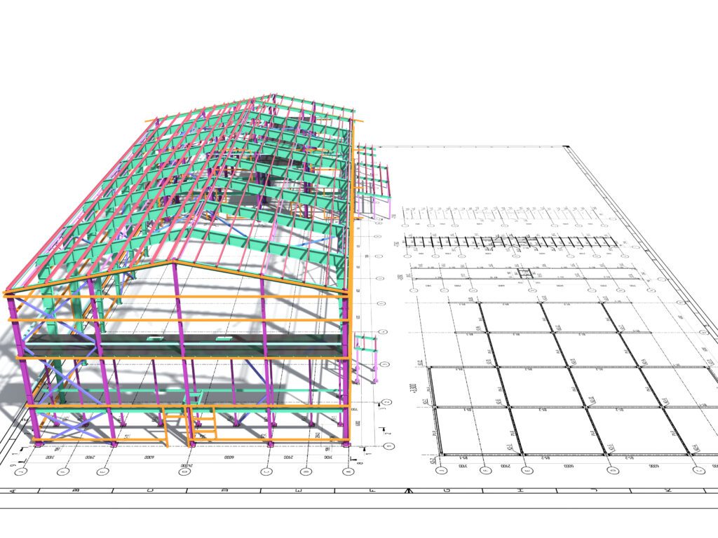 a 3d drawing of a steel structure.